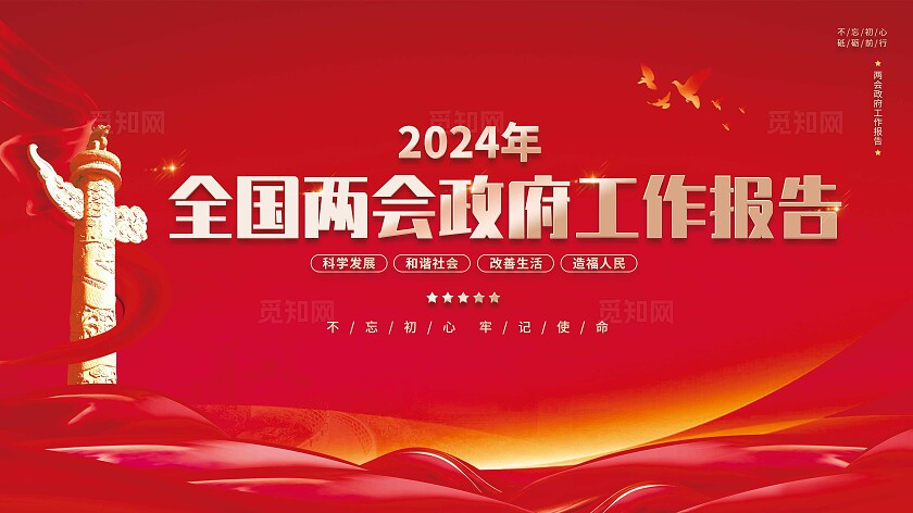 红色大气两会工作报告海报