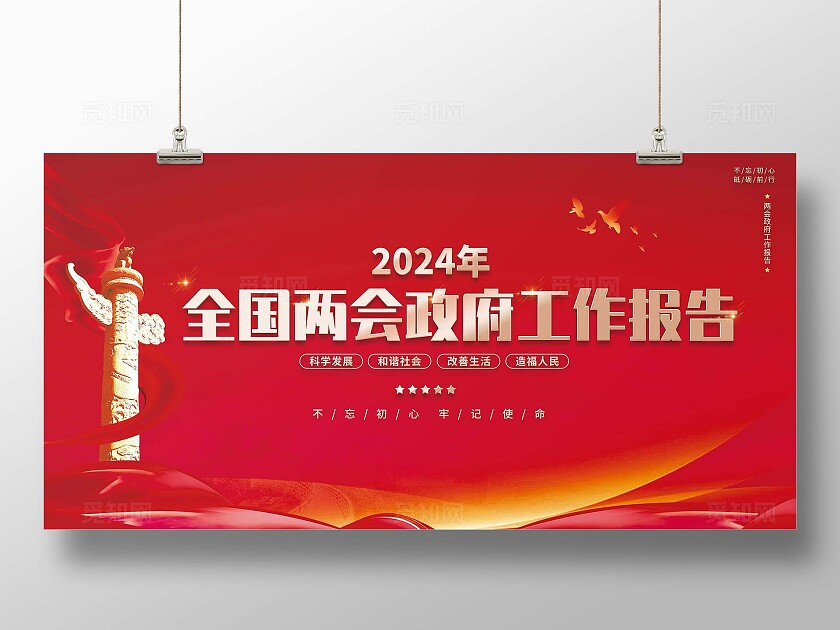 红色大气两会工作报告海报