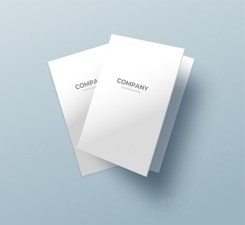 蓝色背景简约画册二折页样机