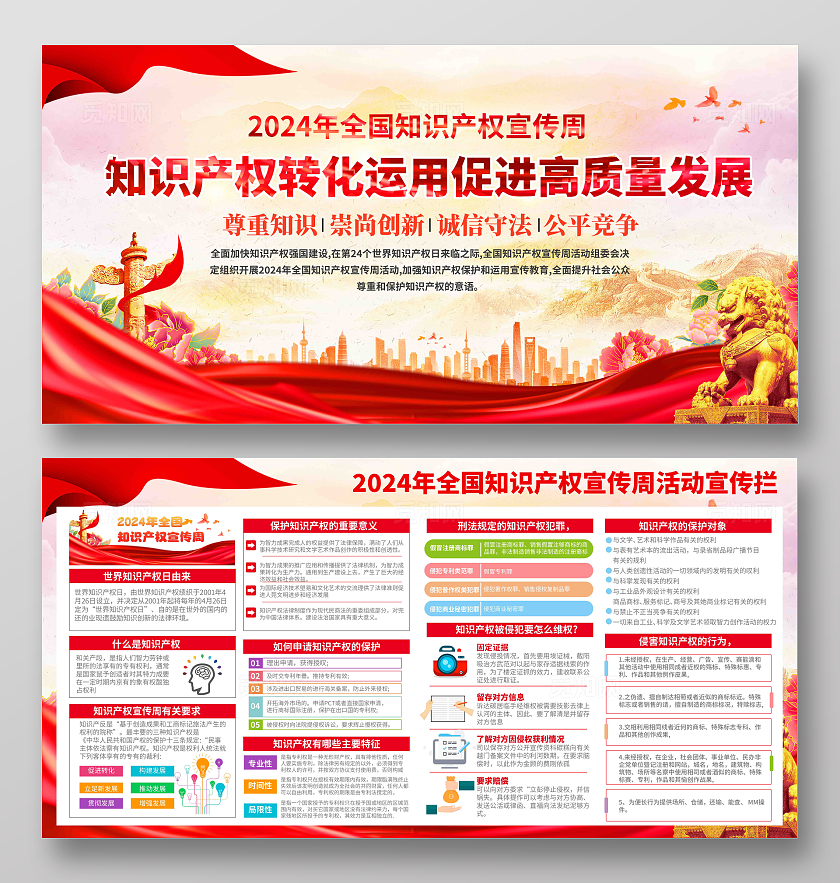 红色丝带2024年世界知识产权宣传周立足创新构建美好未来宣传栏世界知识产权日