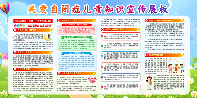 2024关爱自闭症儿童知识宣传栏科普展板医疗健康