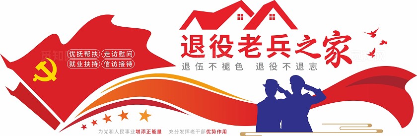红色退役老兵之家社区党建文化墙