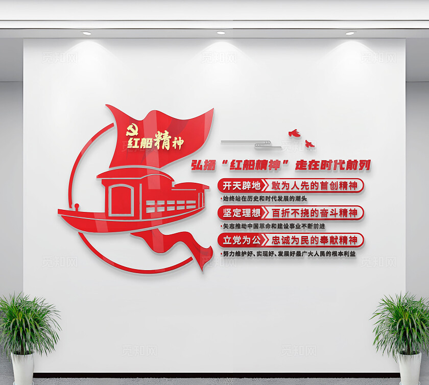 红色红船精神党建竖版文化墙