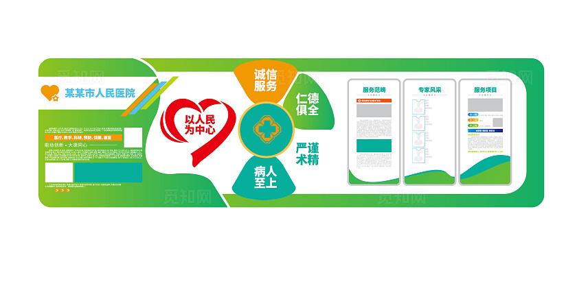以人民为中心医院宣传文化墙医院科室简介文化墙