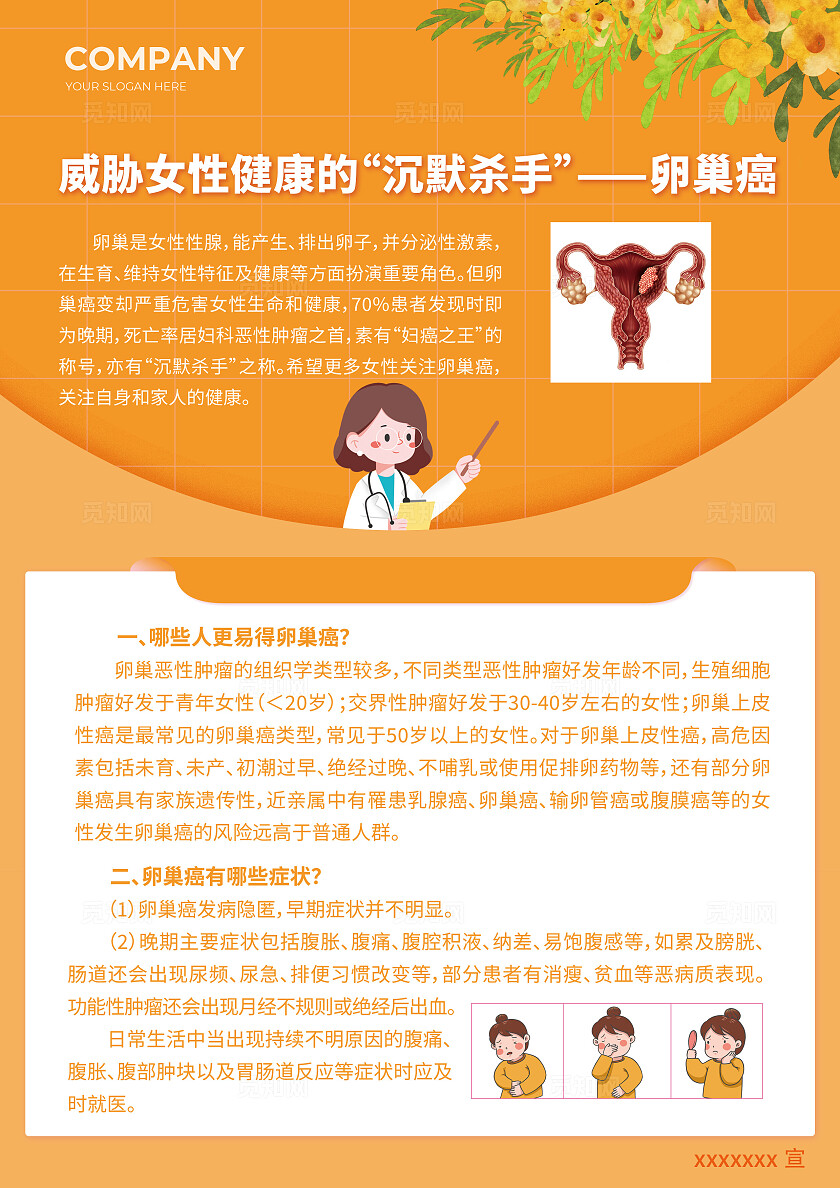 黄色卵巢癌知识科普宣传海报