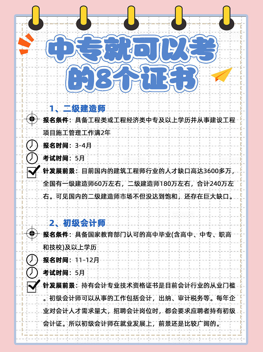 粉色简约活页本手账风中专就可以考的证书推荐宣传海报小红书封面
