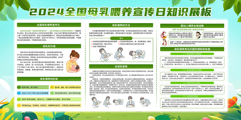绿色卡通提倡母乳喂养保障母婴安全全国母乳喂养宣传周展板宣传