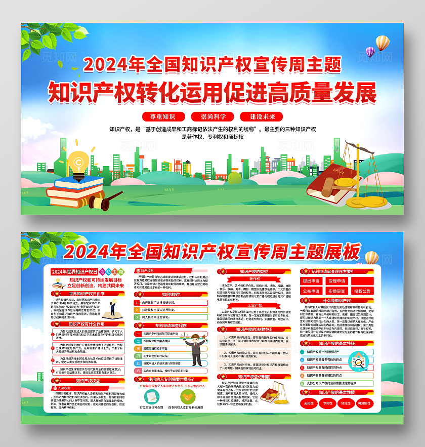 蓝色清新简约2024年全国知识产权宣传周活动宣传栏展板世界知识产权日世界知识产权宣传周