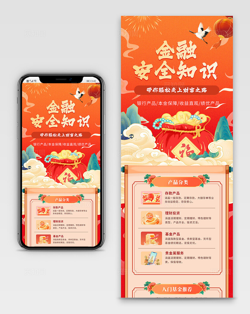 红色国潮金融安全知识长图