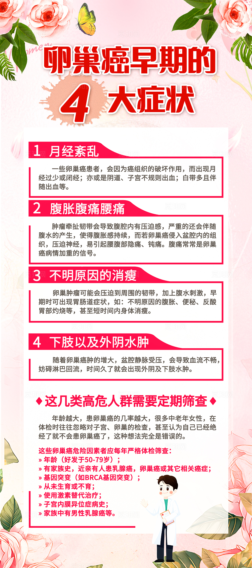 粉色温馨2024卵巢癌主题宣传易拉宝展架海报
