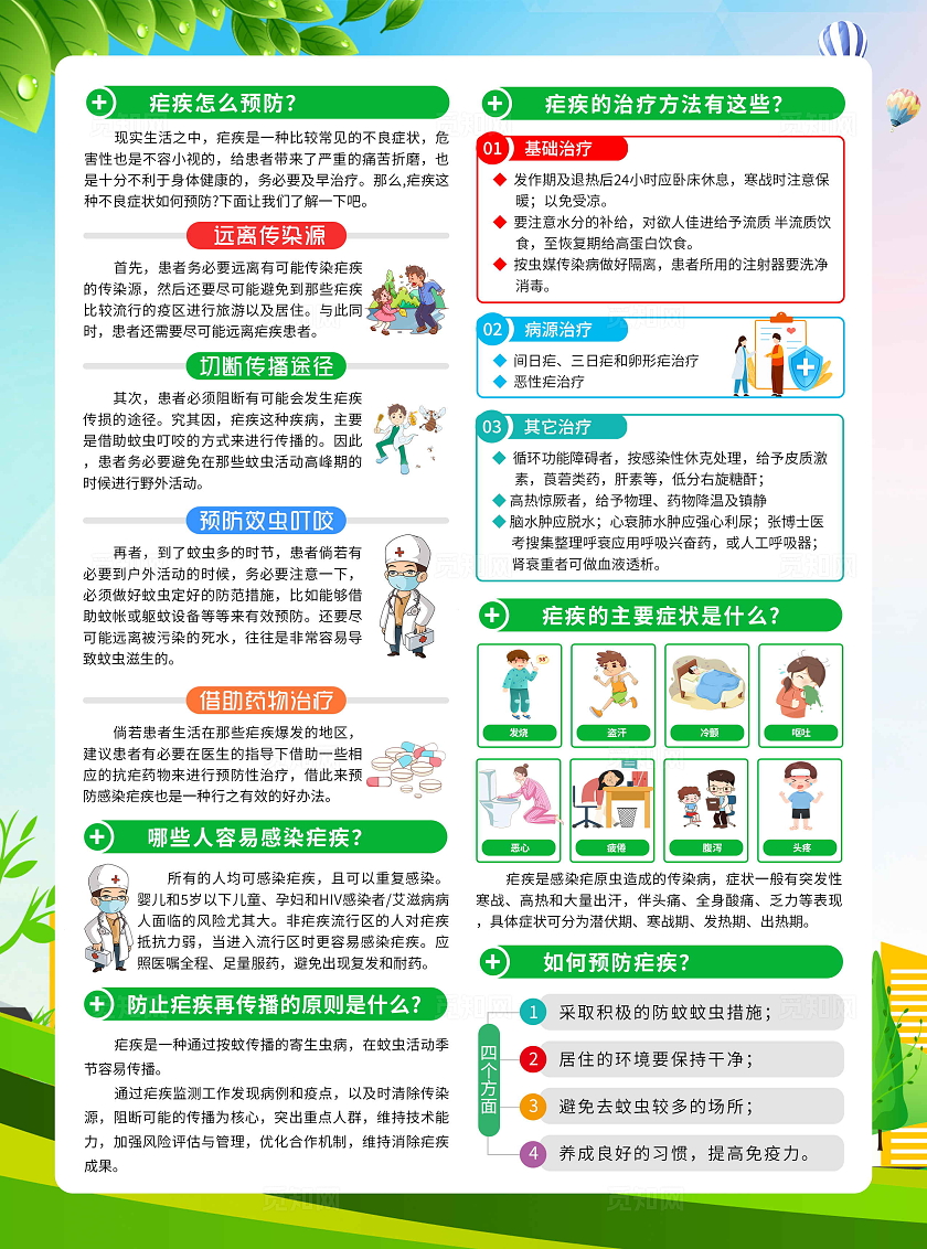 蓝色卡通风格2024年全国疟疾日宣传单