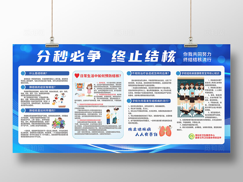 蓝色肺结核宣传栏展板肺结核预防宣传栏