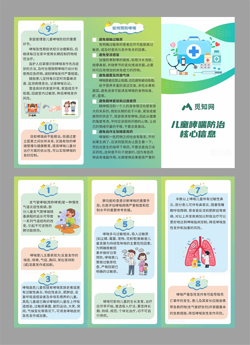 世界防治哮喘日绿色儿童哮喘防治三折页