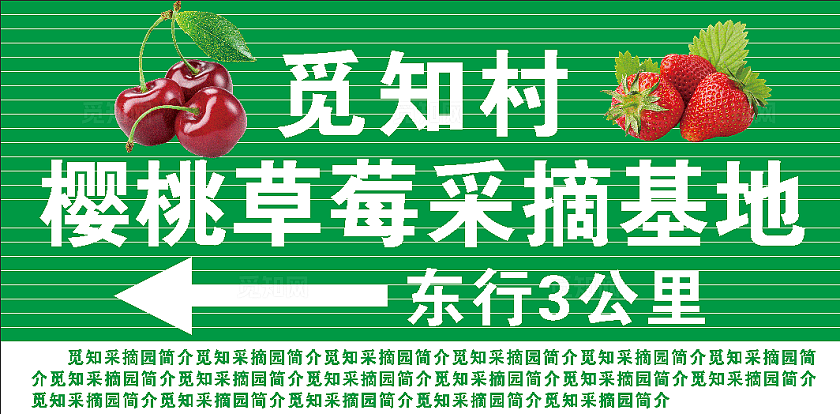 绿色指示牌草莓樱桃采摘基地山区