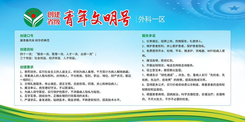 蓝色简约创建省级青年文明号展板宣传