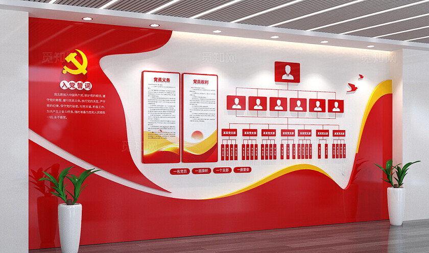 党支部组织架构党务公开栏文化墙3D文化墙