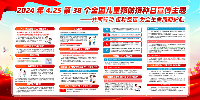 红色简约2024计划免疫宣传日全国儿童预防接种日展板
