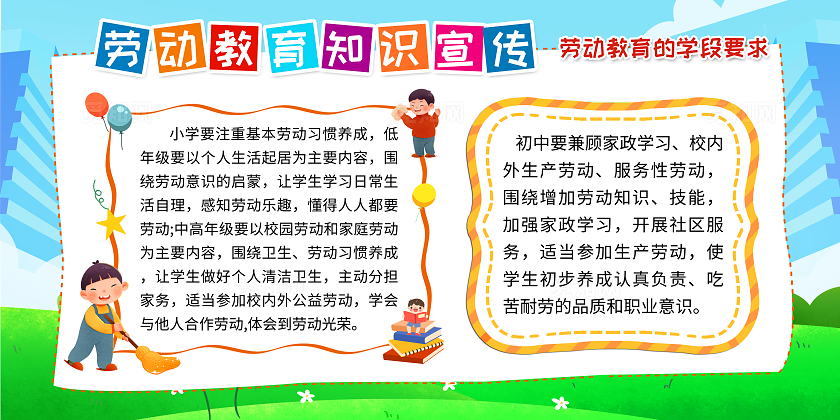 蓝色卡通小学劳动教育知识宣传劳动教育宣传栏
