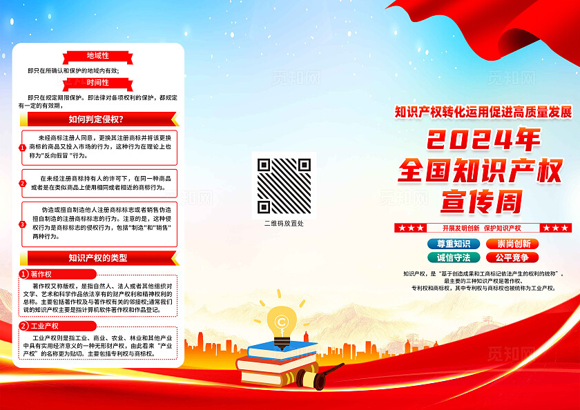 红色简约知识产权转化运用促进高质量发展全国知识产权宣传周折页