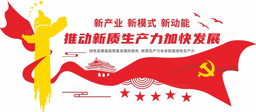 红色推动新质生产力加快发展两会党建标语文化墙