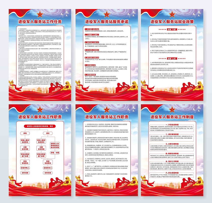 红色退役军人服务站制度党建海报展板