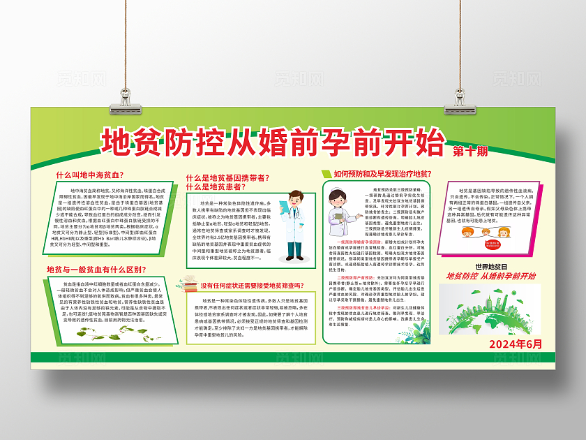 世界地中海贫血日绿色简约地贫防控健康知识宣传展板