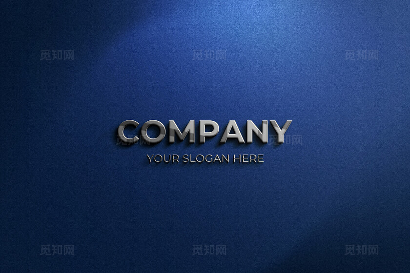 蓝色背景烫银立体LOGO样机模板宣传