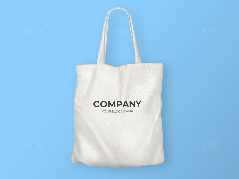 蓝色背景白色帆布包LOGO样机模板宣传