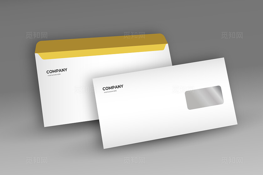 黄色LOGO信封样机模板宣传