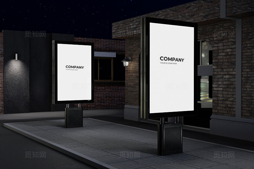 夜晚户外灯箱LOGO样机 宣传