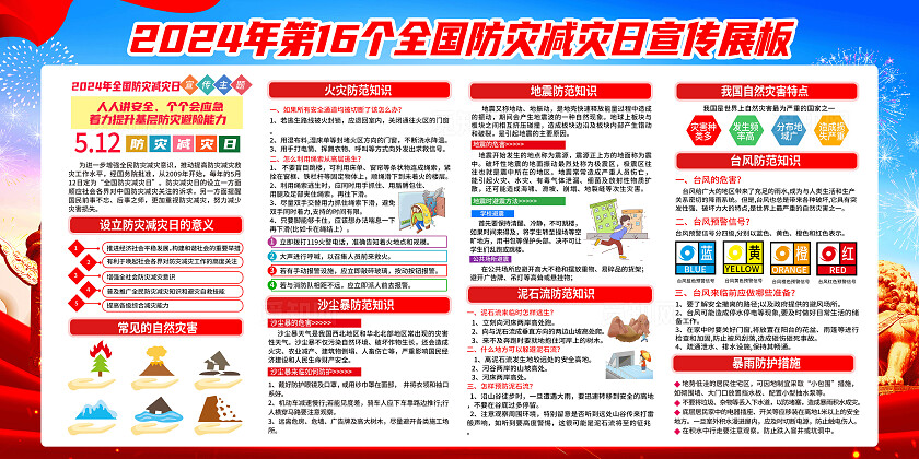 红色简约人人讲安全个个会应急全国防灾减灾日展板宣传