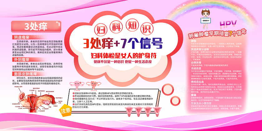 粉色简约3处痒+7个信号肿瘤科普卵巢癌宣传栏