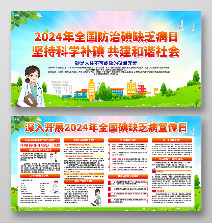 绿色简约科学补碘共建和谐社会防治碘缺乏病日展板宣传