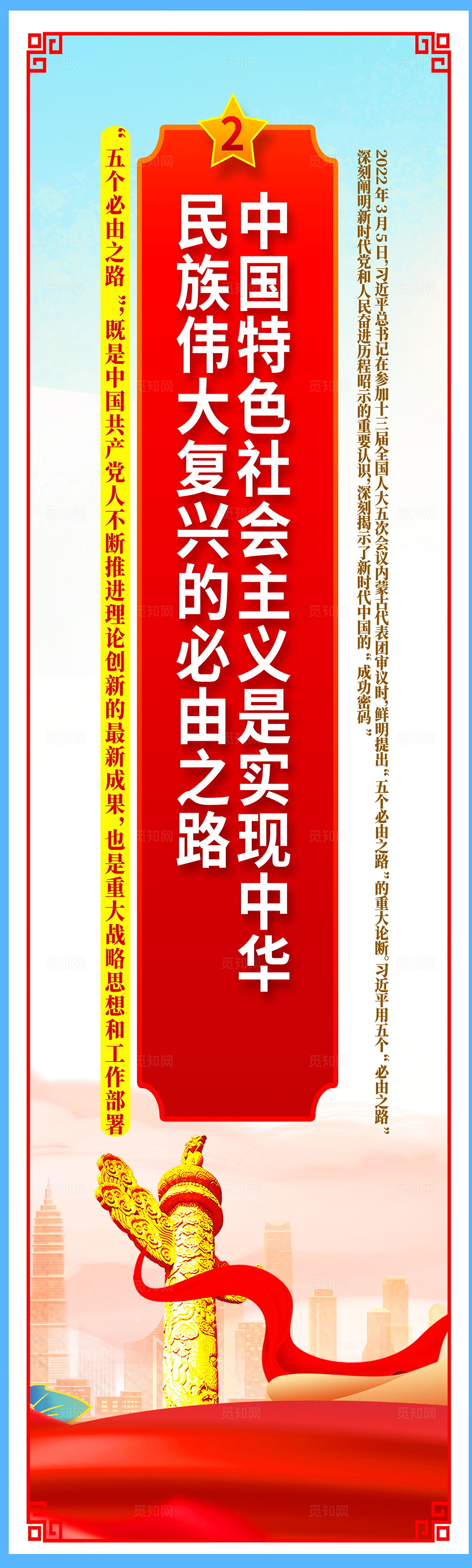 红色简约全党必须牢记五个必由之路党建海报党政党建挂画