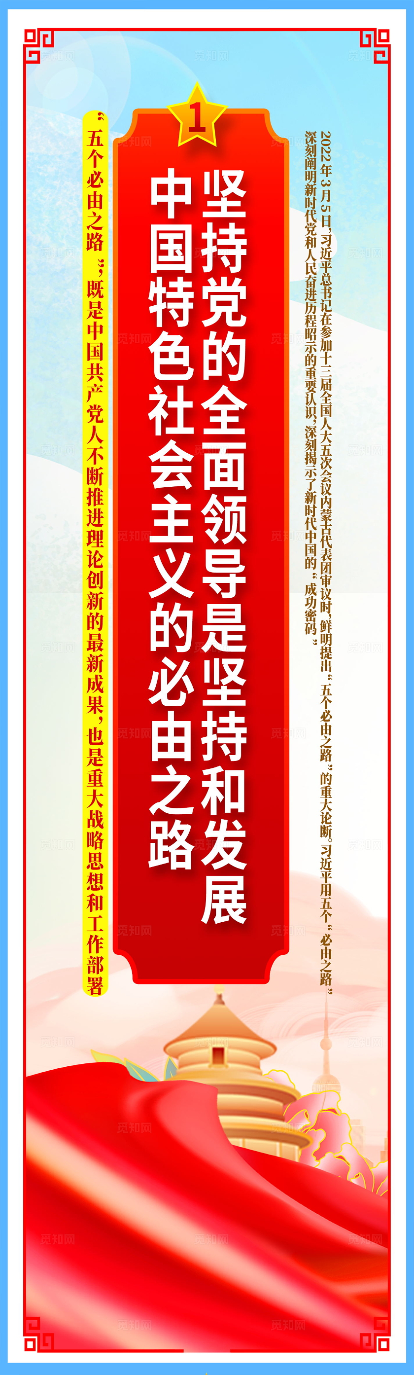 红色简约全党必须牢记五个必由之路党建海报党政党建挂画