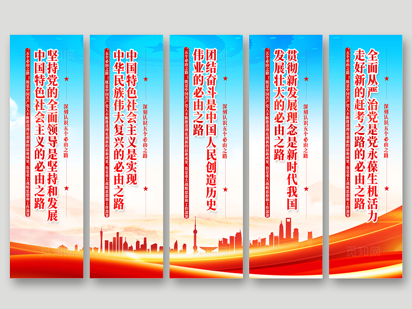 简约全党必须牢记五个必由之路党建海报党政党建挂画