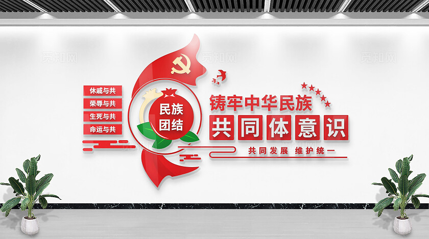 红色民族团结文化墙筑牢中华民主共同体意识文化墙