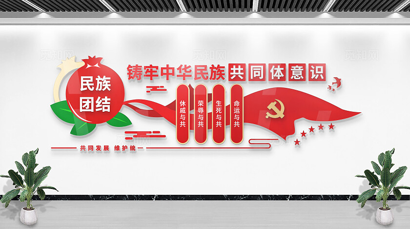 红色民族团结文化墙筑牢中华民主共同体意识文化墙