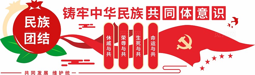 红色民族团结文化墙筑牢中华民主共同体意识文化墙
