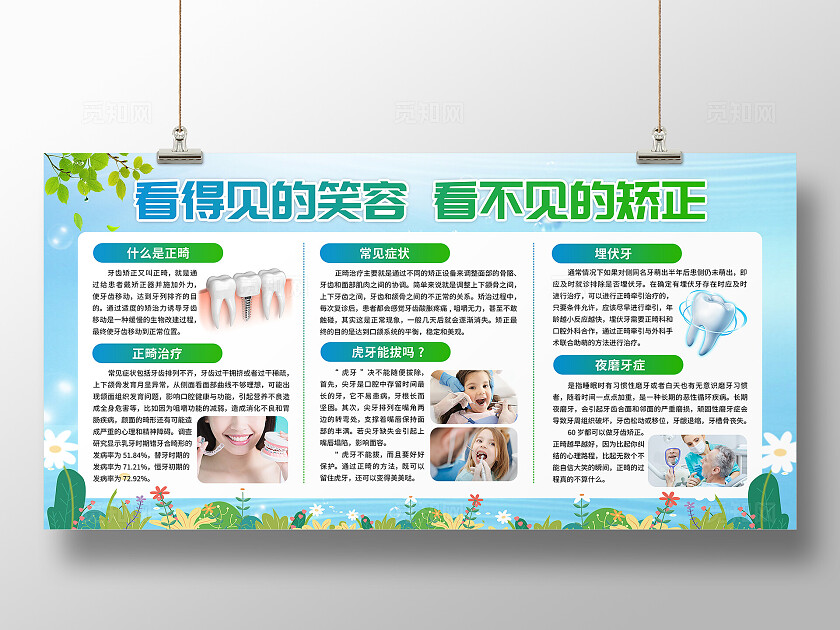 蓝色小清新口腔牙齿牙齿矫正知识宣传展板背景口腔正畸