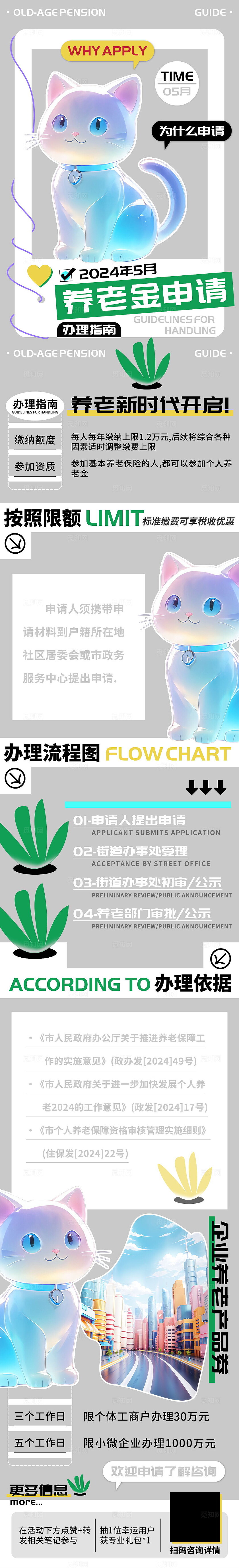 养老金申请办理指南长图