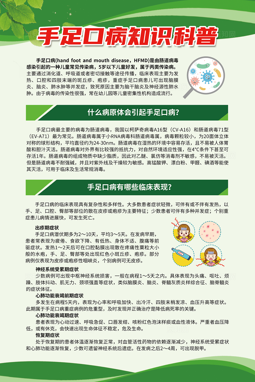 绿色曲线简约风手足口病知识科普系列套图展板