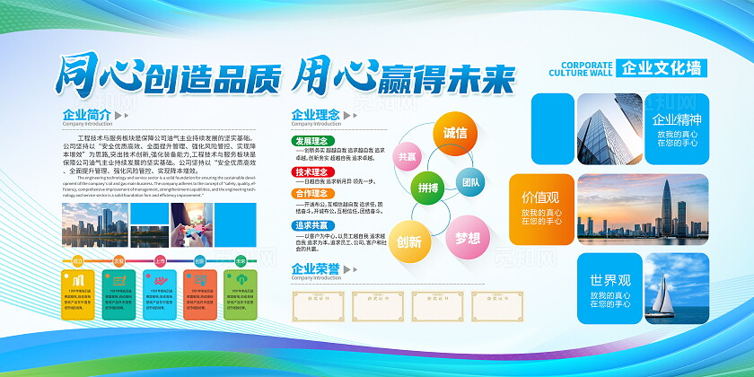 蓝色时尚大气企业文化展板设计企业展板