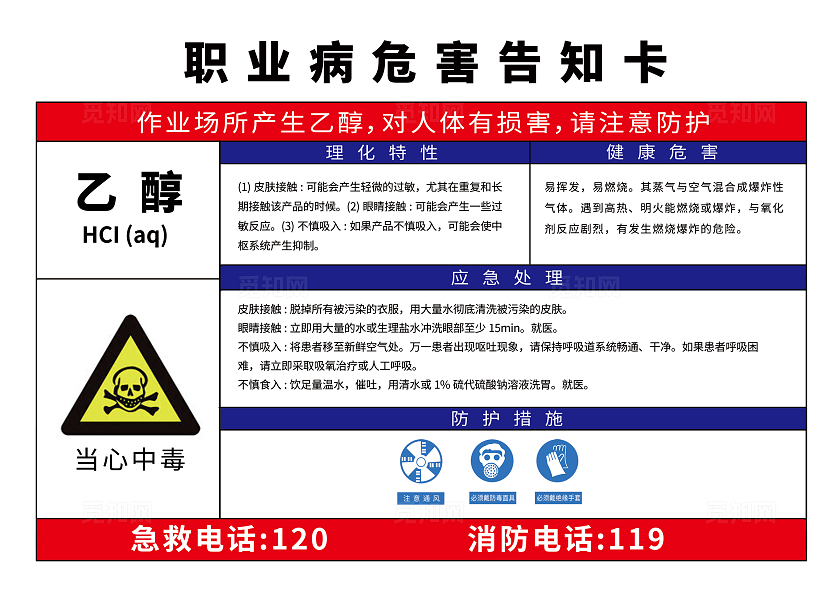 简约风职业病危害告知卡当心中毒