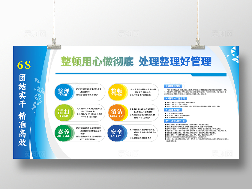 蓝色大气企业6s管理宣传展板企业6S