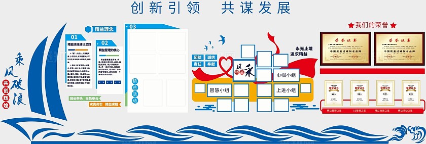 蓝色公司文化墙乘风破浪班组文化园地