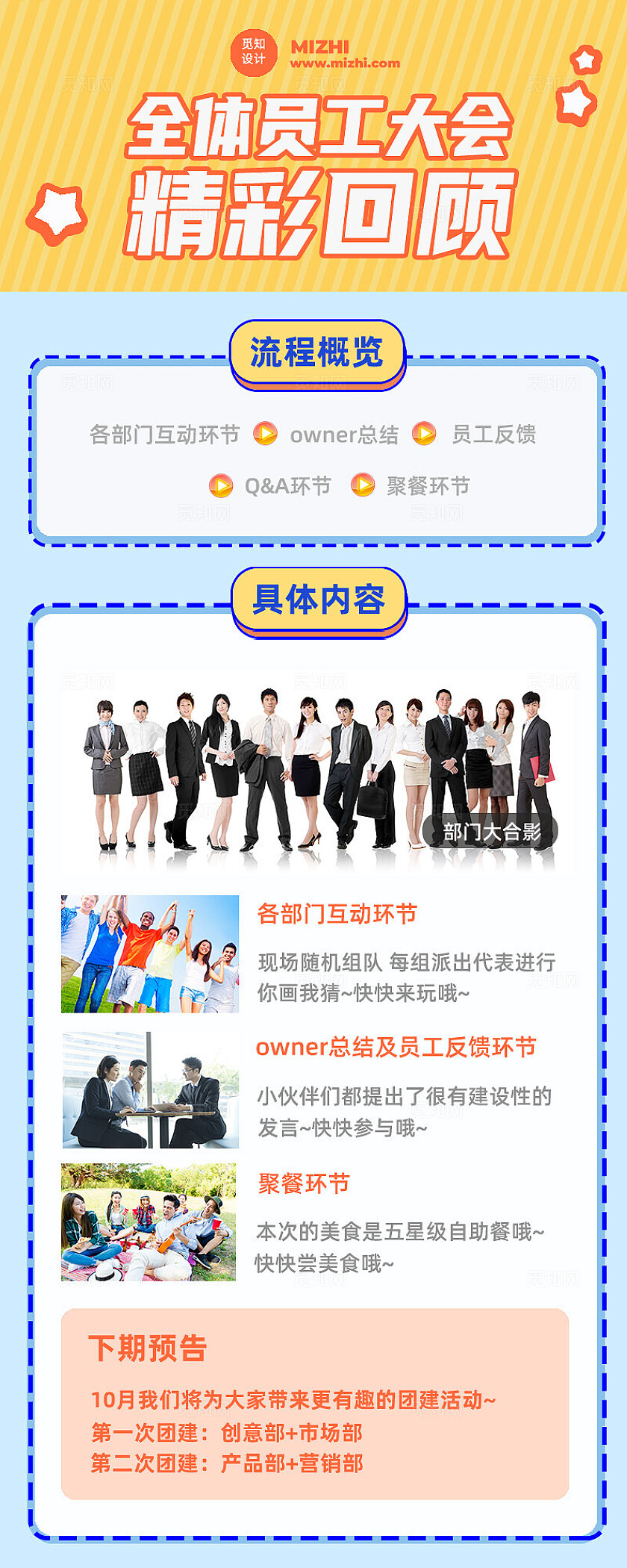 黄色2024年全体员工大会精彩回顾海报海报长图