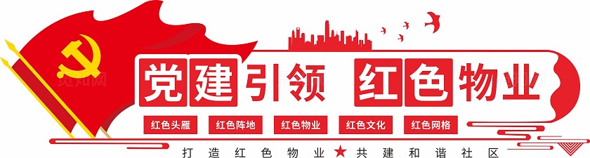 红色党建引领红色物业小区文化墙