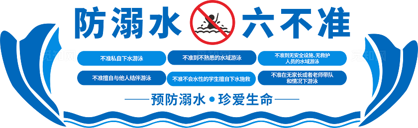蓝色卡通防溺水六不准校园防溺水六不准文化墙
