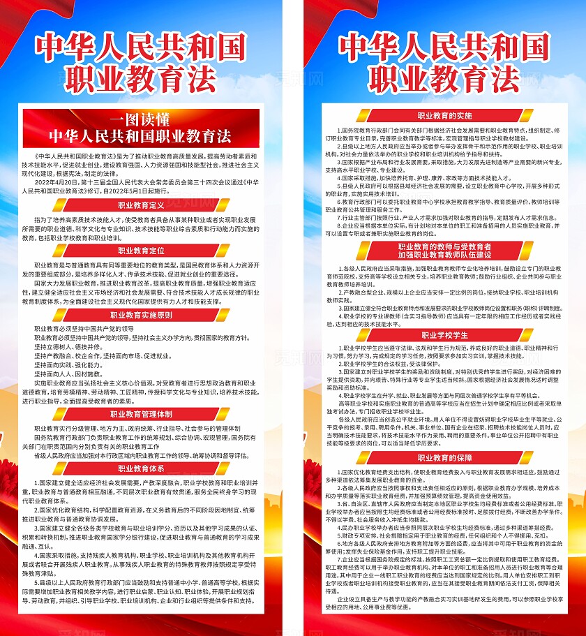 蓝色红色大气职业教育法展架海报